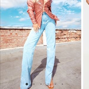 Light wash split hem jeans